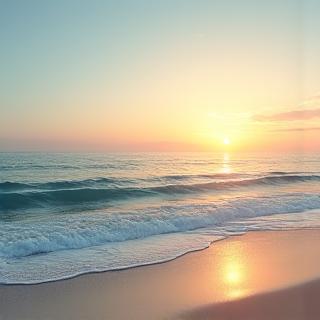 An album cover for 'Ocean Waves for Anxiety', depicting serene ocean waves at sunset.