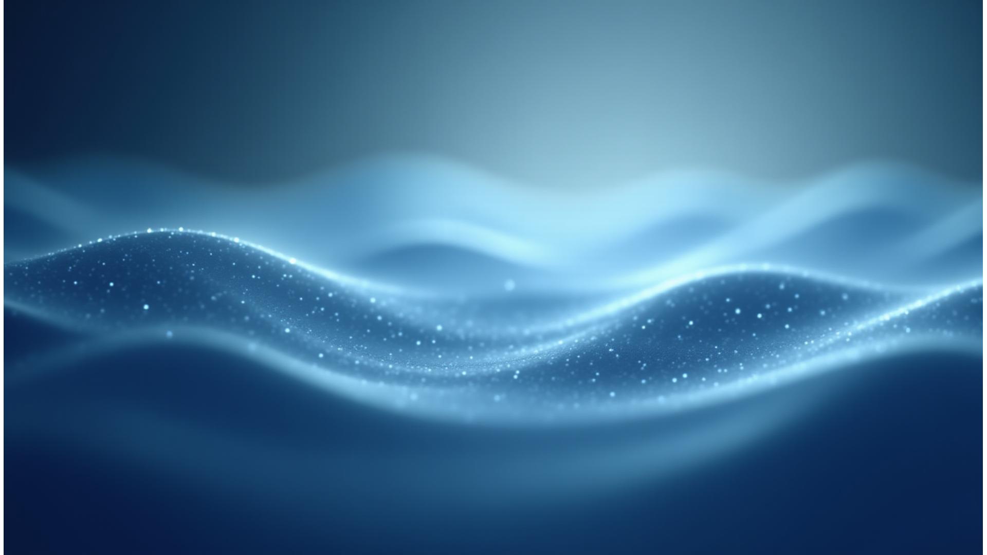 Subtle sound waves flowing in the background against a serene, dark blue and light blue gradient, evoking musical harmony and calm