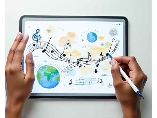 A person sketching a personalized wellness roadmap with musical notes and health icons, depicting a custom journey to health.